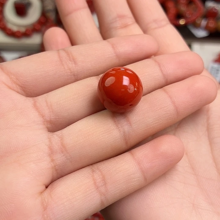 Y***o南红玛瑙未镶嵌手链柿子红满肉单珠15mm