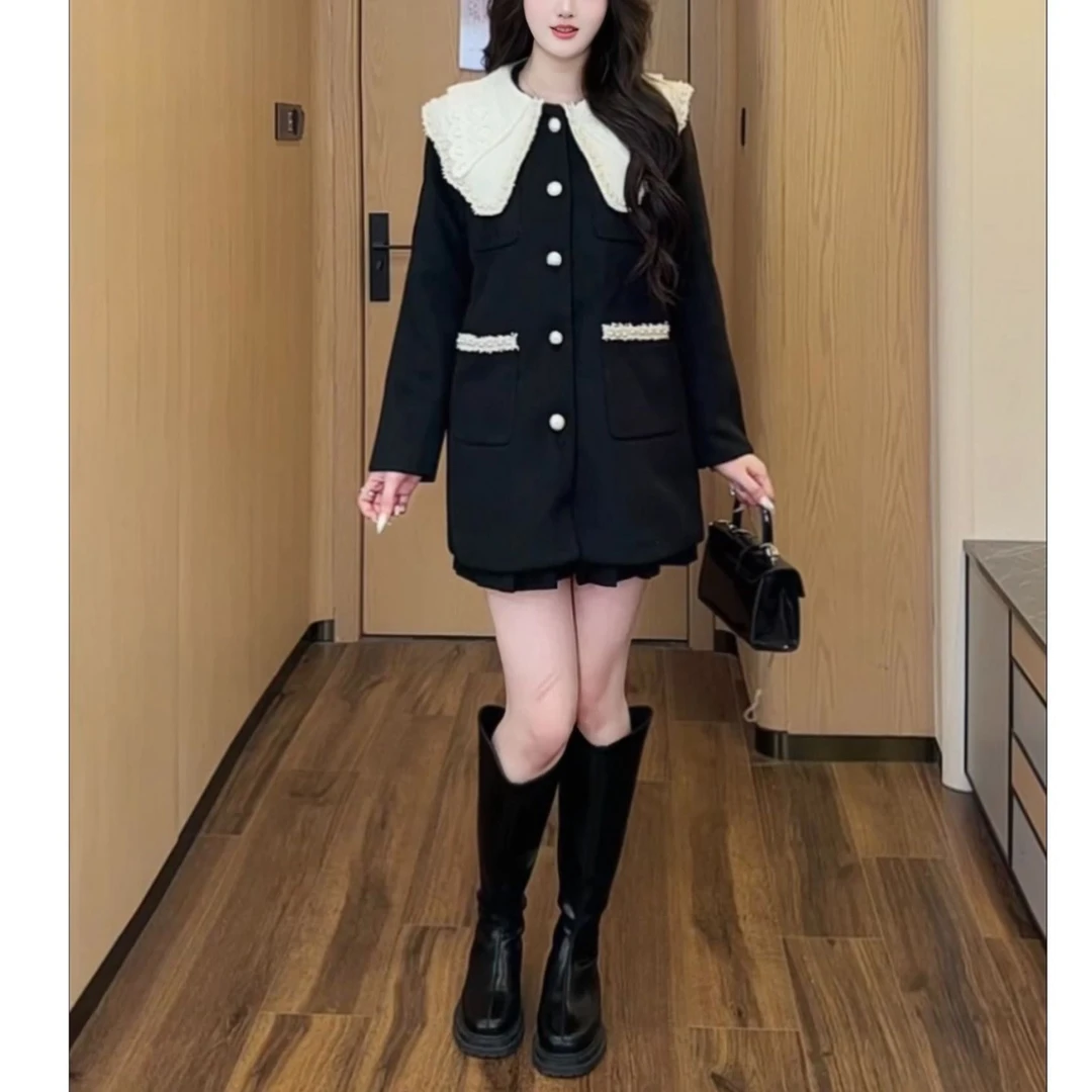 2024秋季气质时尚减龄小香风显瘦韩式红大衣长袖收腰新款ZZ162