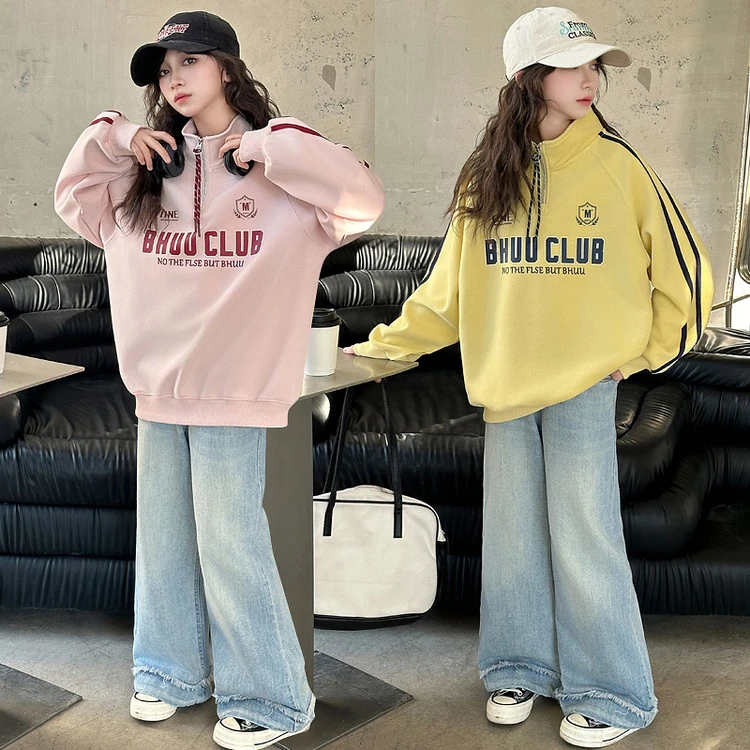 女童春装卫衣2025新款中大童洋气外穿时髦上衣韩版宽松春季儿童装