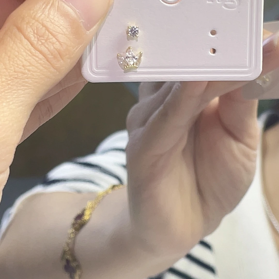 琉璃纯铜925银小皇冠耳钉