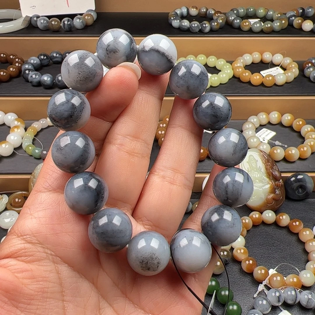 和田玉未镶嵌手链新疆白底青花卡16