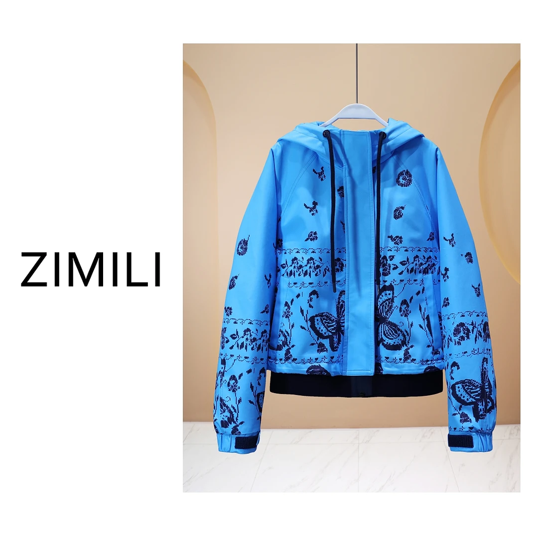 【亮哥女装】2025欧版设计师荧光蓝蝴蝶水墨印染连帽外套6203-Q1