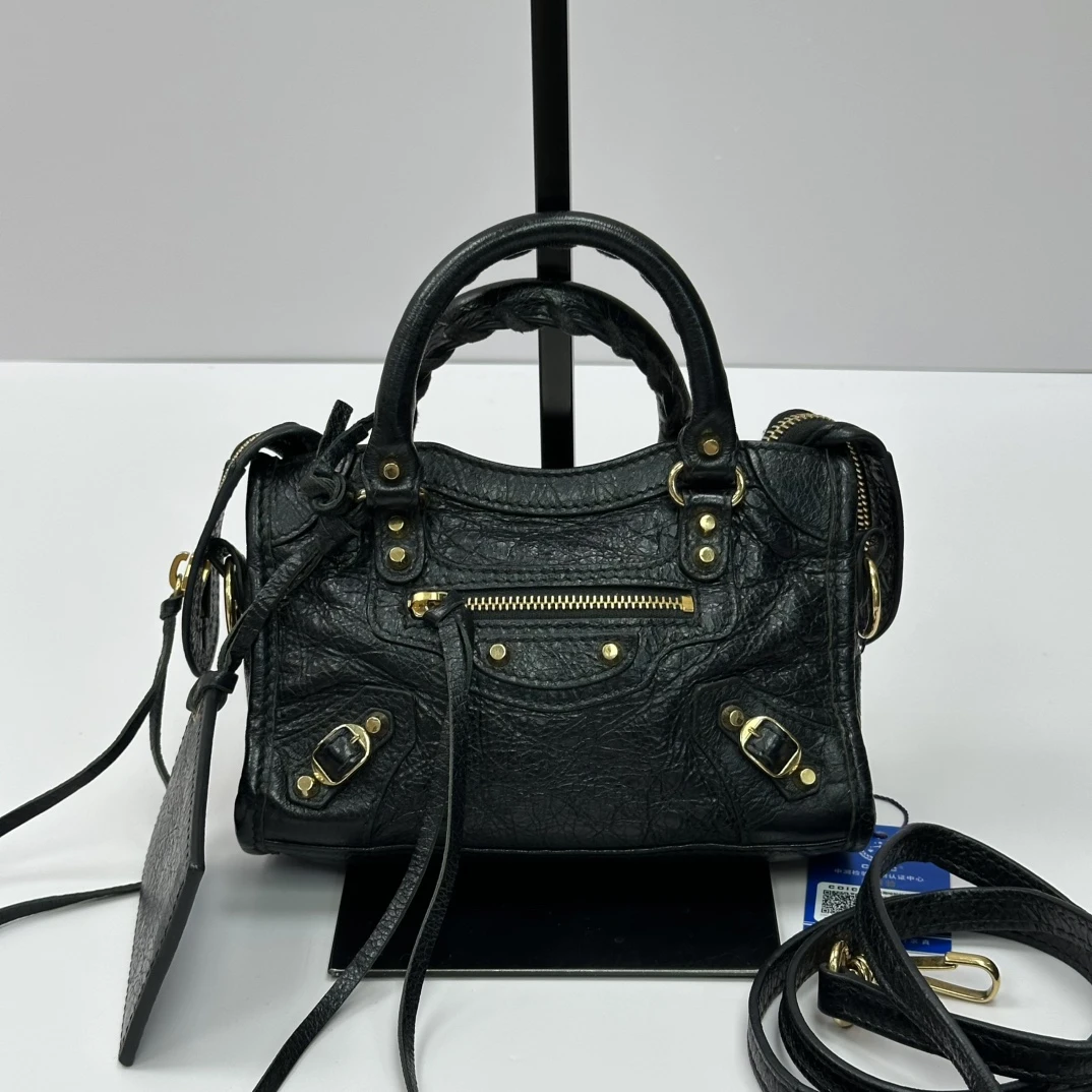 95新 Balenciaga/巴黎世家 黑金nano机车手提斜挎包 09578