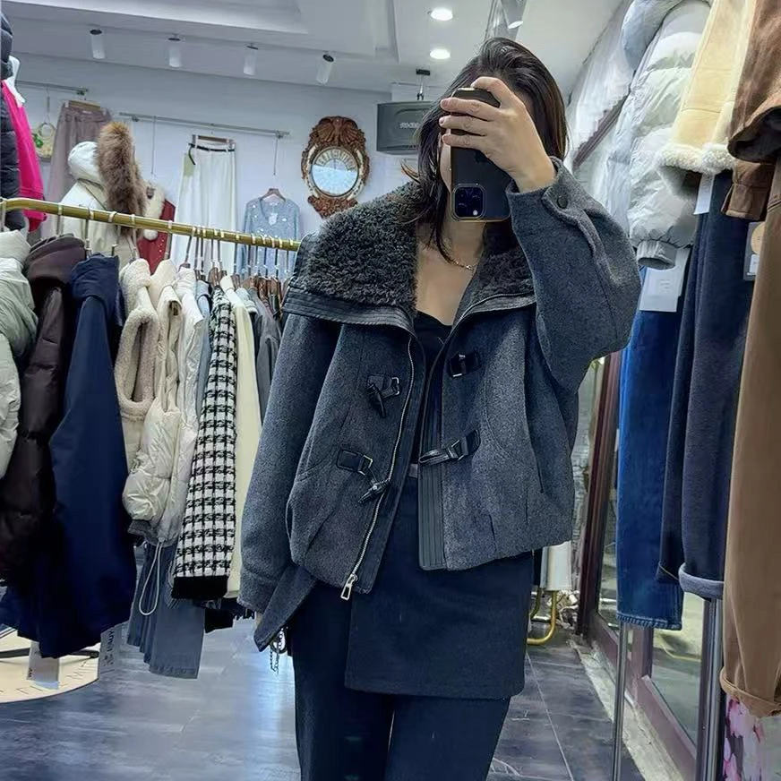 秋冬新款加薄棉二棉高档轻奢风毛领外套上衣女显瘦百搭短款精致潮