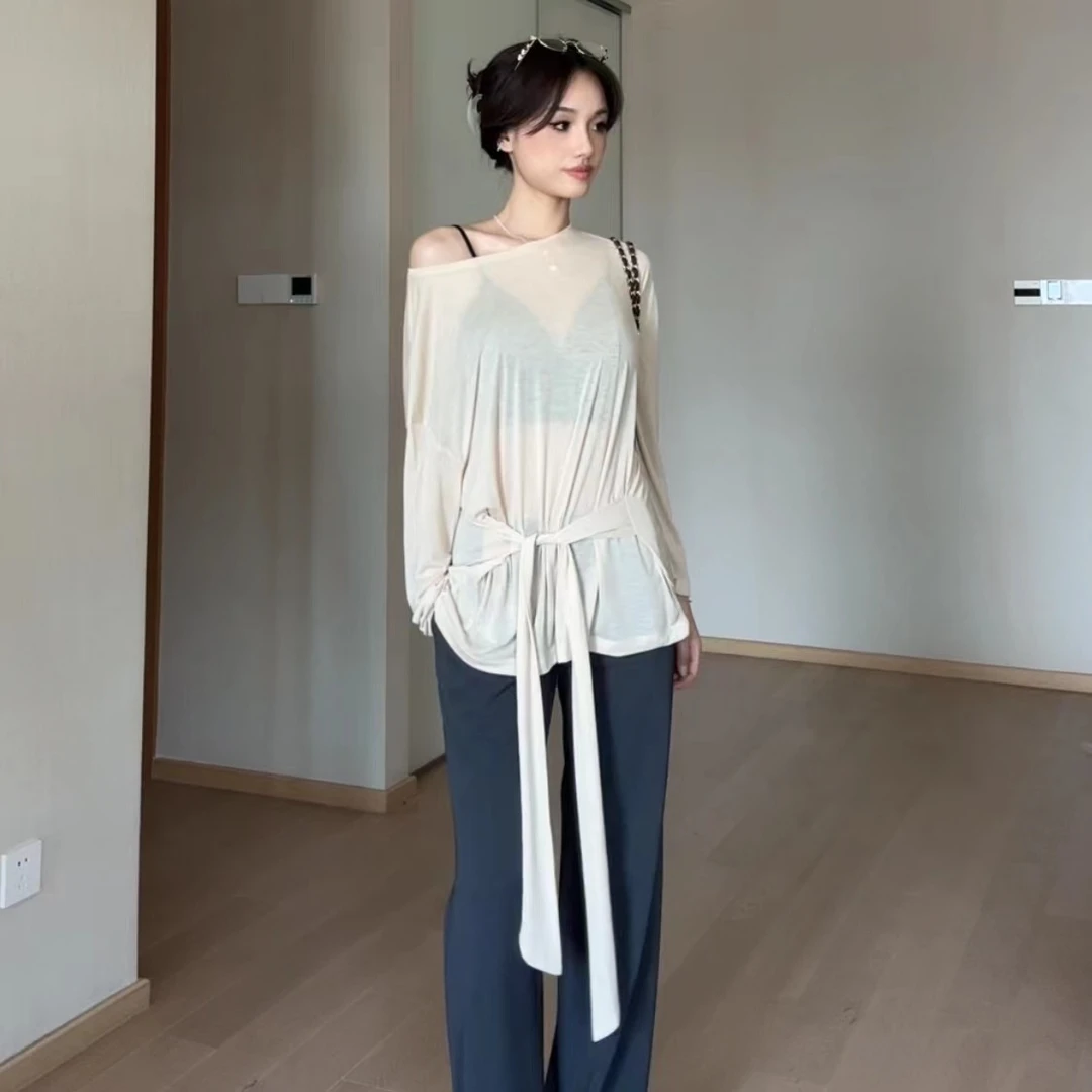 【Liontotree奶兔锤】【裸色微透】绑带两穿亲肤长袖罩衫上衣 F228