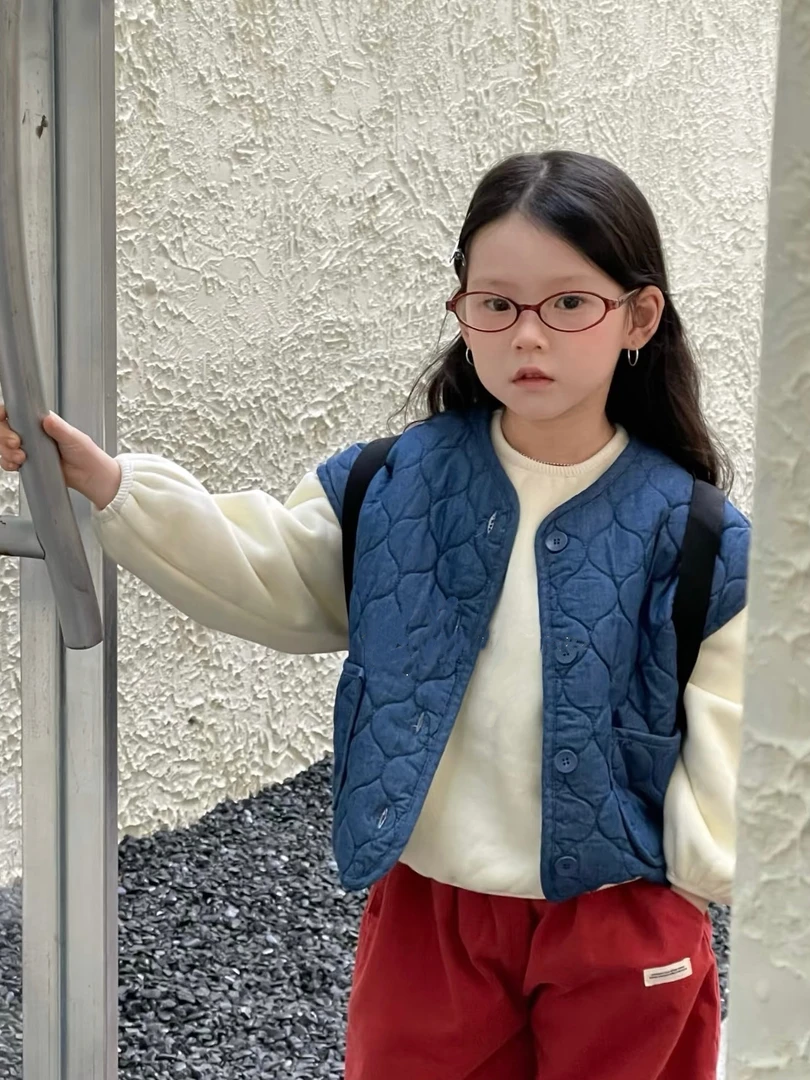 【花】韩版绗线夹棉牛仔马甲 7009