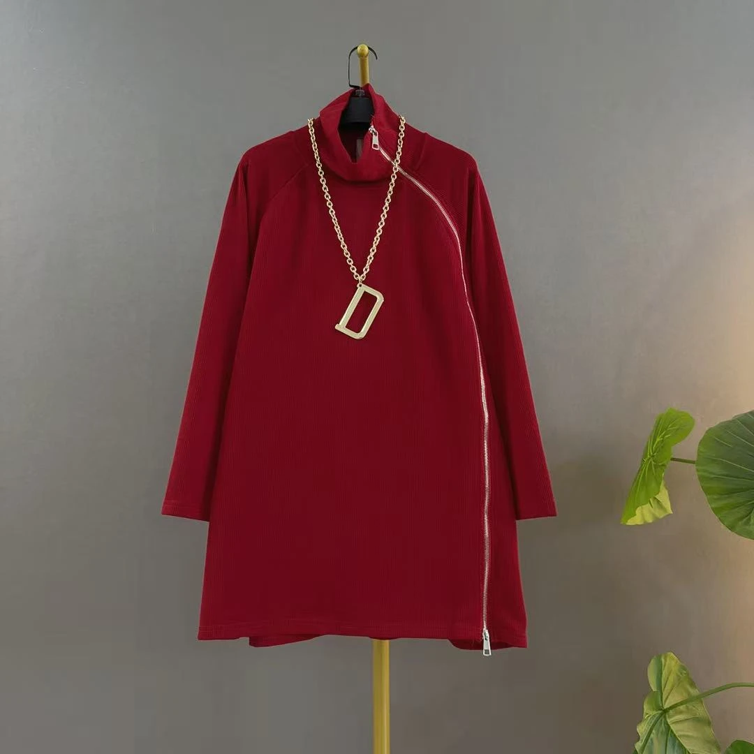 高领长袖中长款男友风慵懒风T恤显瘦中式复古立领斜襟拉链打底衫