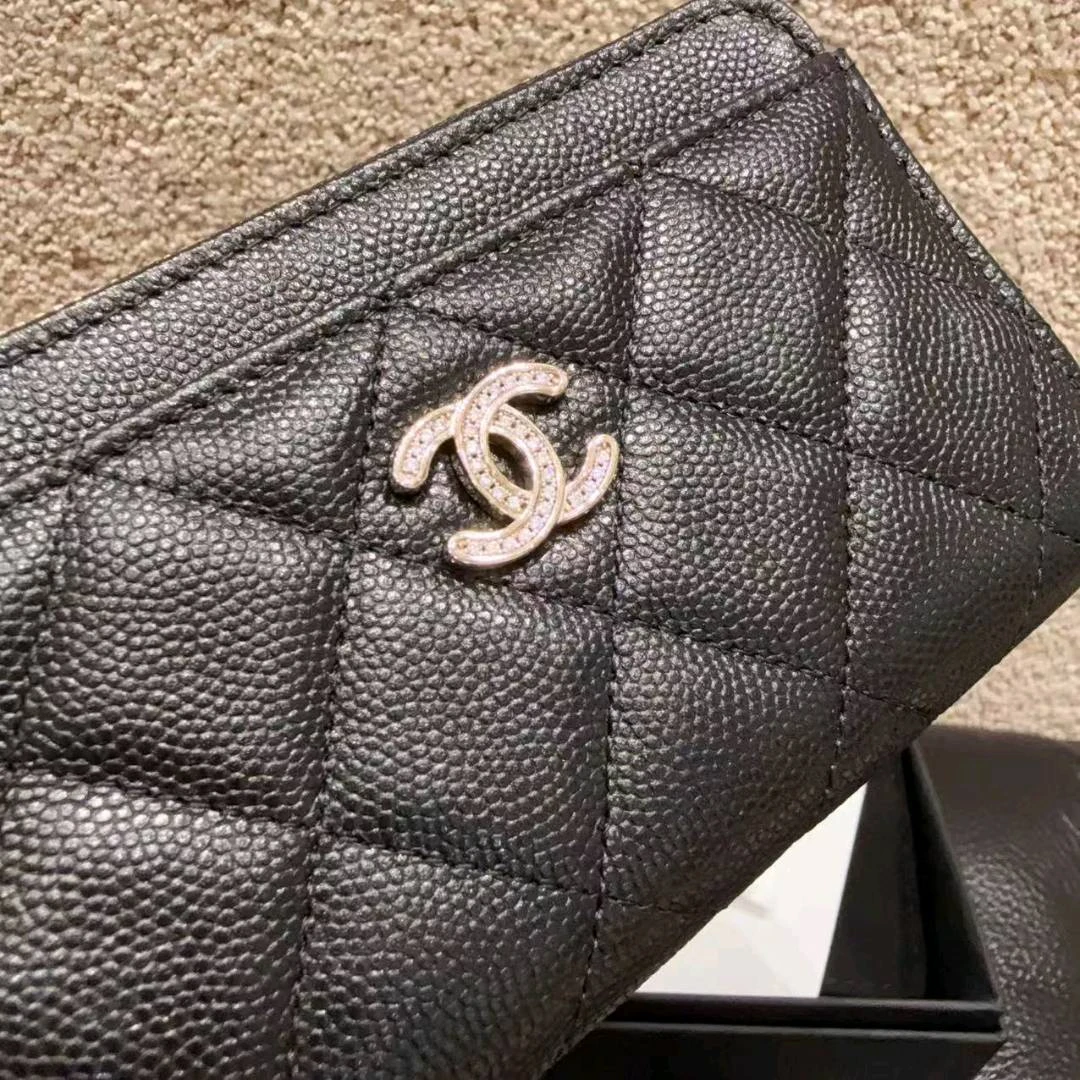 未使用 Chanel/香奈儿 香奈儿/Chanel 卡包 黑色 菱格纹 荔枝牛皮