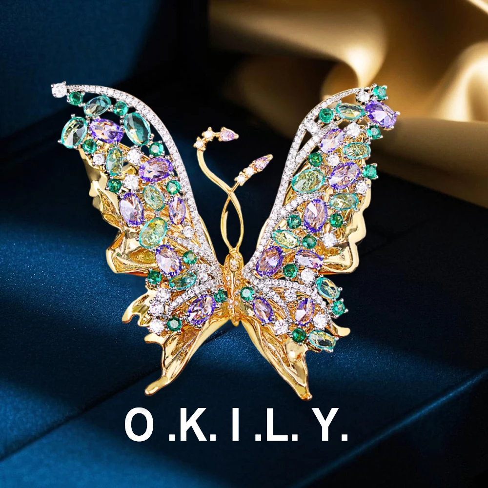 铜合金锆石胸针 【BR2099】优雅金色大蝴蝶小香风胸针奢华秀款胸饰