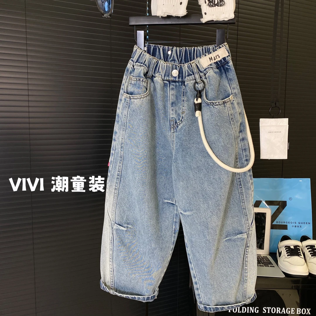 VIVI童装 2025春款潮流中大童时尚百搭水洗柔软弯刀裤牛仔裤