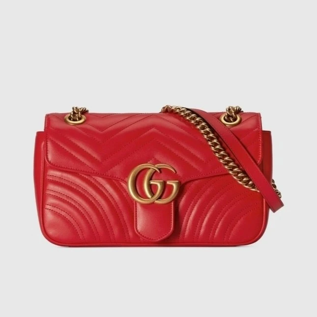 99新 GUCCI/古驰 Marmont系列链条包 红金/绿金马蒙22