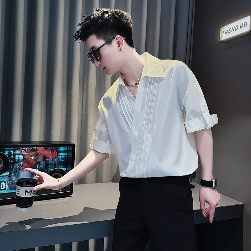 高级设计感衬衫男短袖夏季2025新款英伦雅痞风格男装衣服休闲衬衣