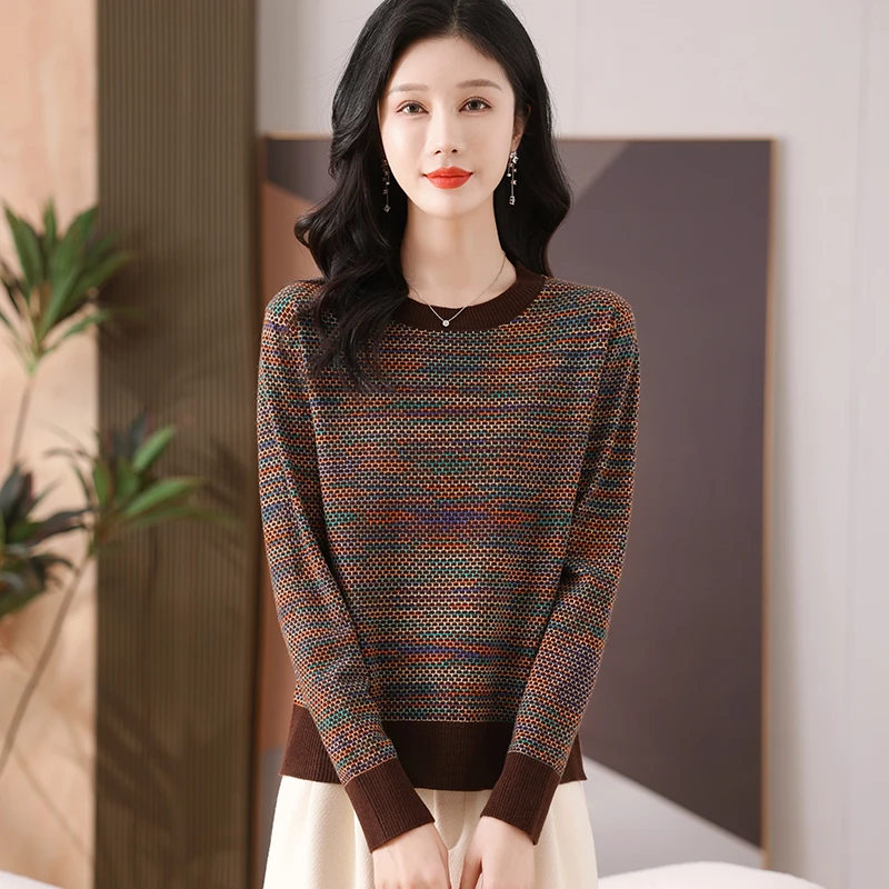 秋冬女士套头长袖提花遮肉显瘦百搭外穿打底内搭毛针织衫6