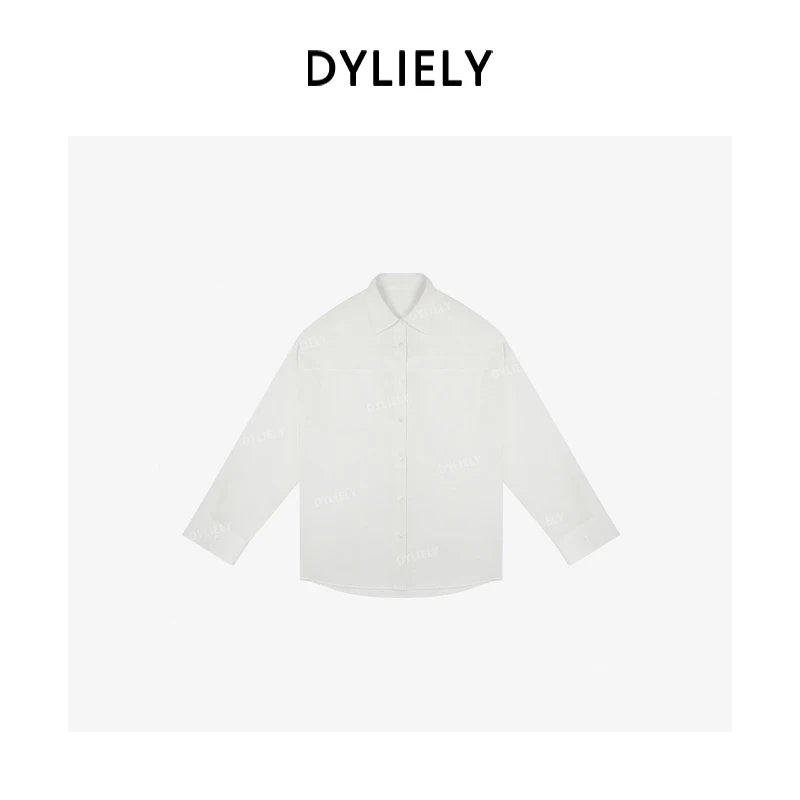 DYLIELY 【素白】新款白色纯棉时尚设计感衬衫长袖上衣女打底CT7308