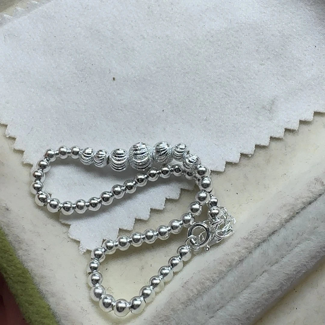 ****碧银S925镶嵌淡水珍珠颈饰银痘痘手链