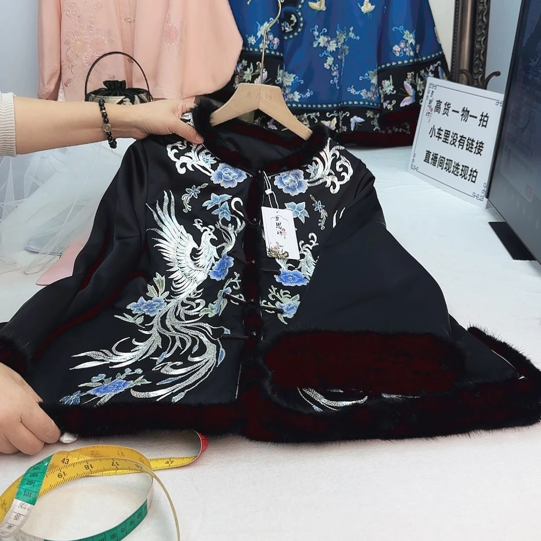 黑色凤凰水貂毛棉衣