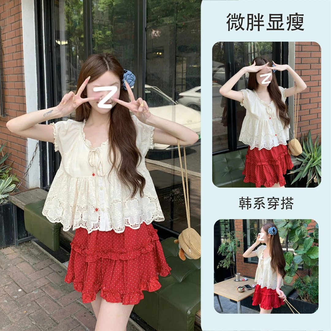 法式甜美风蝴蝶结系带泡泡袖衬衫2025夏季胖mm修身显瘦宽松上衣