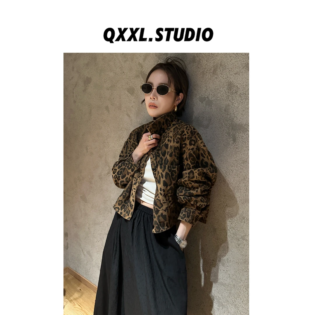 邱小小丽呀 早秋美式复古豹纹短款外套女百搭宽松设计感夹克上衣