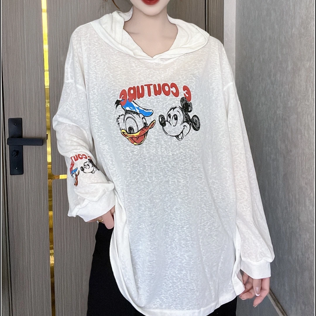 时尚连帽宽松印花带帽卡通韩版米奇上衣防晒
