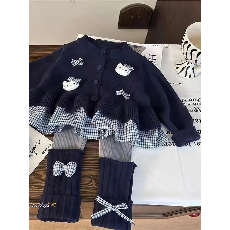 女童针织春秋2025新款儿童秋装女孩蝴蝶结宝宝毛衣开衫卡通外套