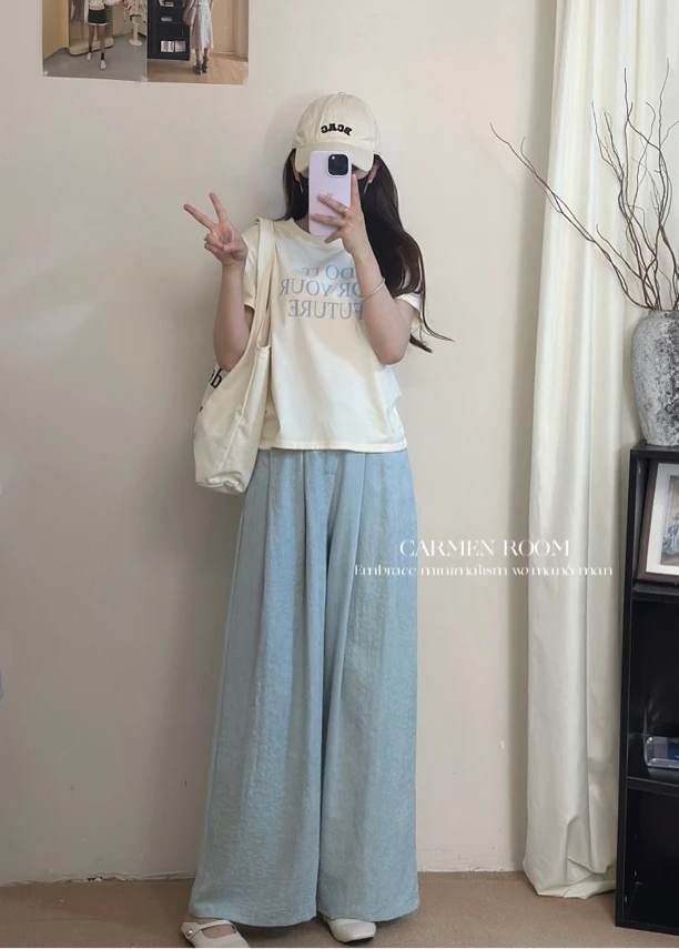 CARMENROOM 夏季薄款新款高腰显瘦休闲宽松垂感阔腿