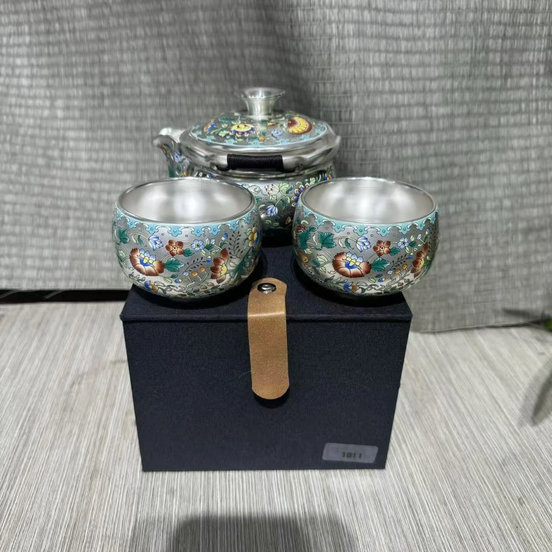 鎏银珐琅彩万花手抓壶 1811