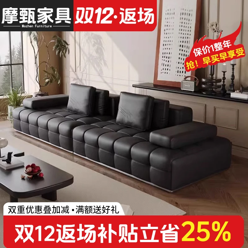【劳伦斯沙发】真皮头层牛皮沙发客厅家用小户型意式极简直排黑色