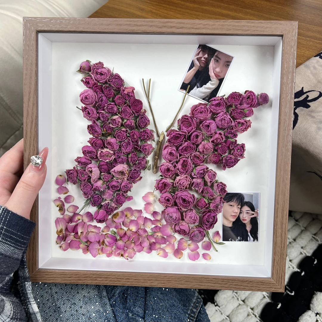 立体中空玫瑰干花相框手工DIY摆台材料包送女生浪漫礼物