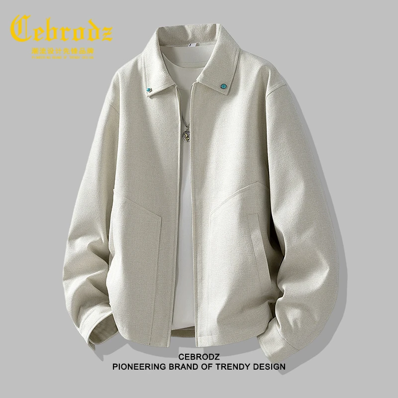 法国Cebrodz复古翻领夹克男款秋潮牌百搭商务立领休闲宽松外套男