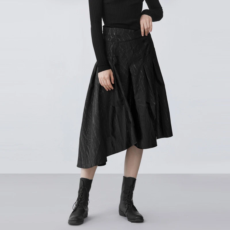 【粉丝专享】sdeer圣迪奥女装秋冬文艺时尚显瘦撞色胶印不规则长裙