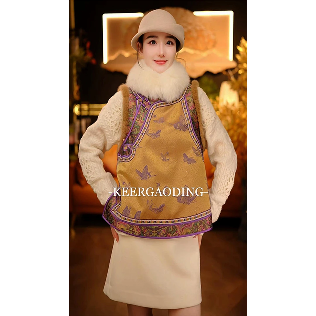 【可儿·高定】高端新中式丝毛拼水貂毛夹桑蚕丝羊毛马甲JB7201-3