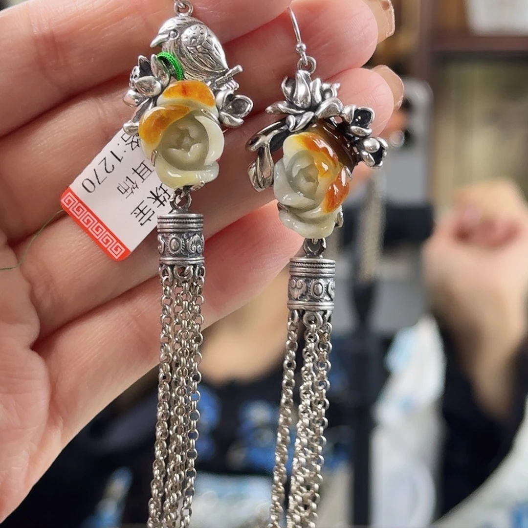 翡翠银S925镶嵌耳饰