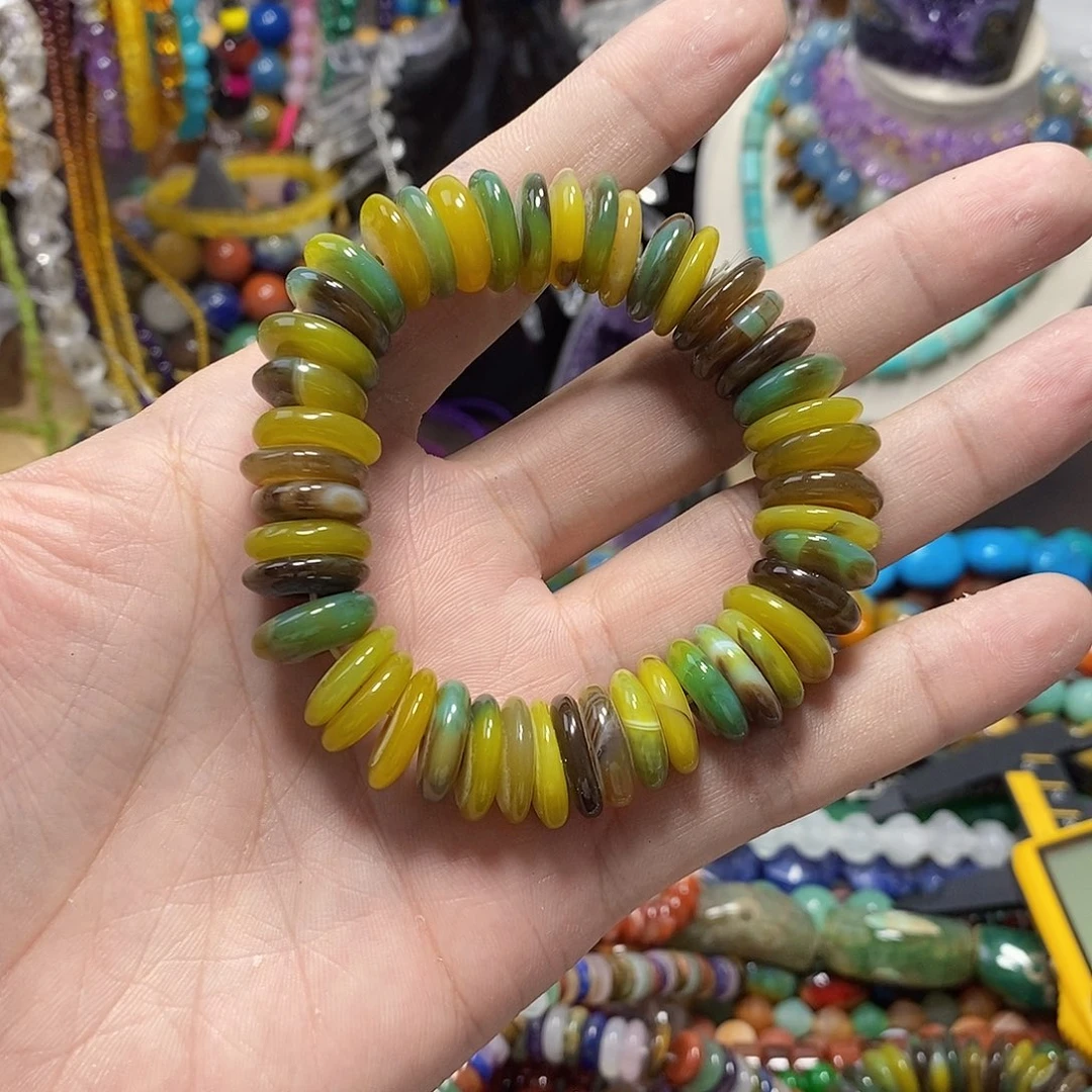 石英质玉未镶嵌，黄绿玛瑙算盘14mm，