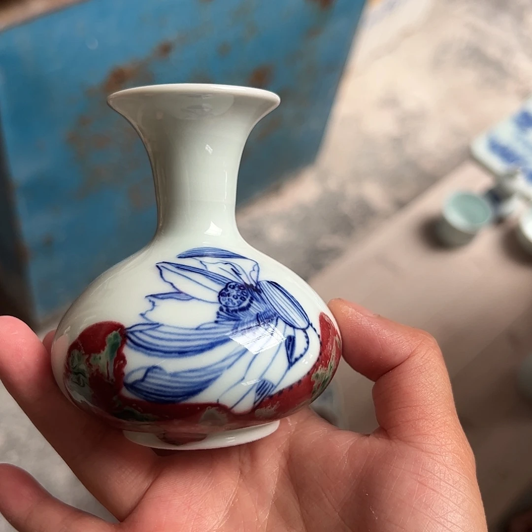 摆件原矿青花釉里红瓷器