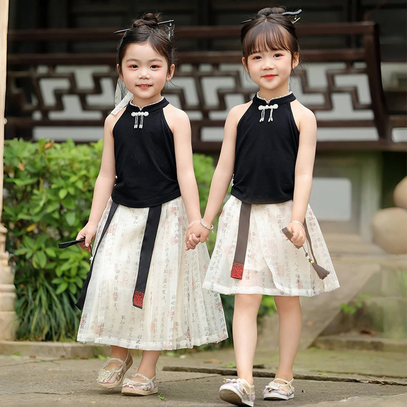 萌乎【兰亭序】女童夏季透气中国风汉服长款和短款马面裙-242803