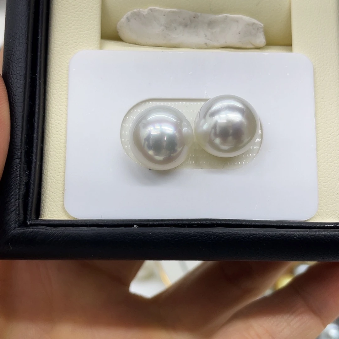 海水珍珠裸珠澳白12-13mm馒头对珠宝石光