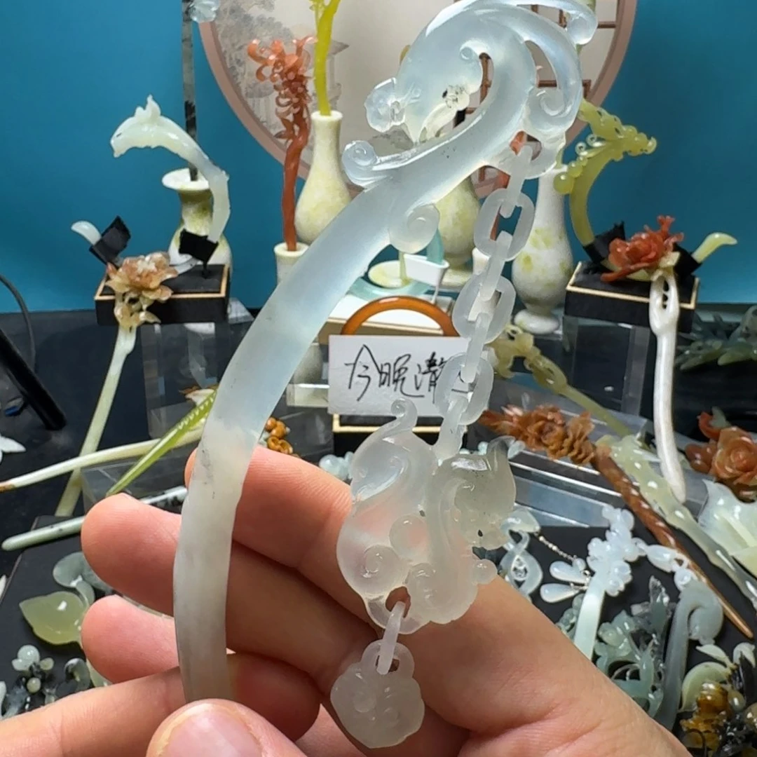 海***花蛇纹石玉未镶嵌发饰