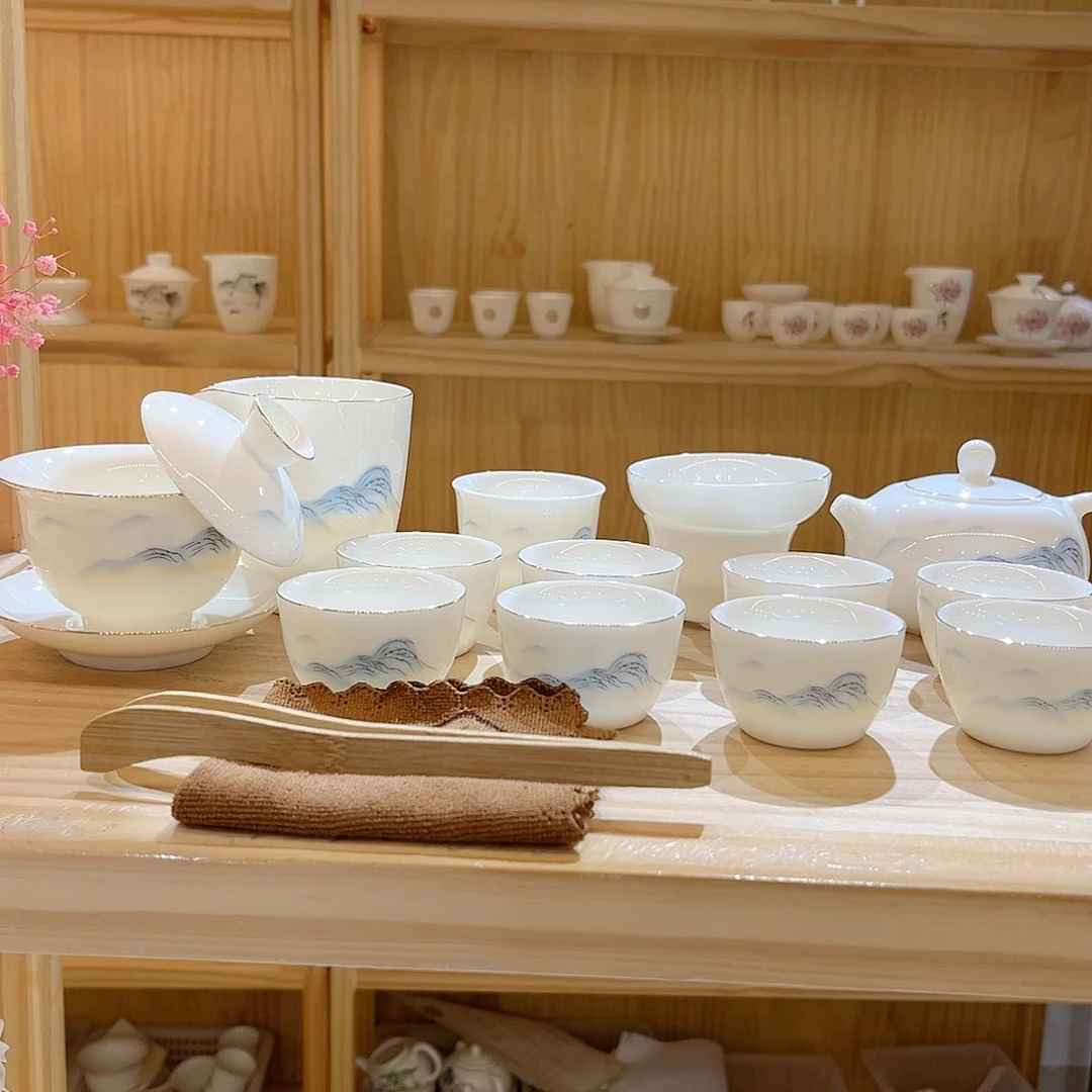 【御瓷斋】羊脂玉瓷江山如画套装16头