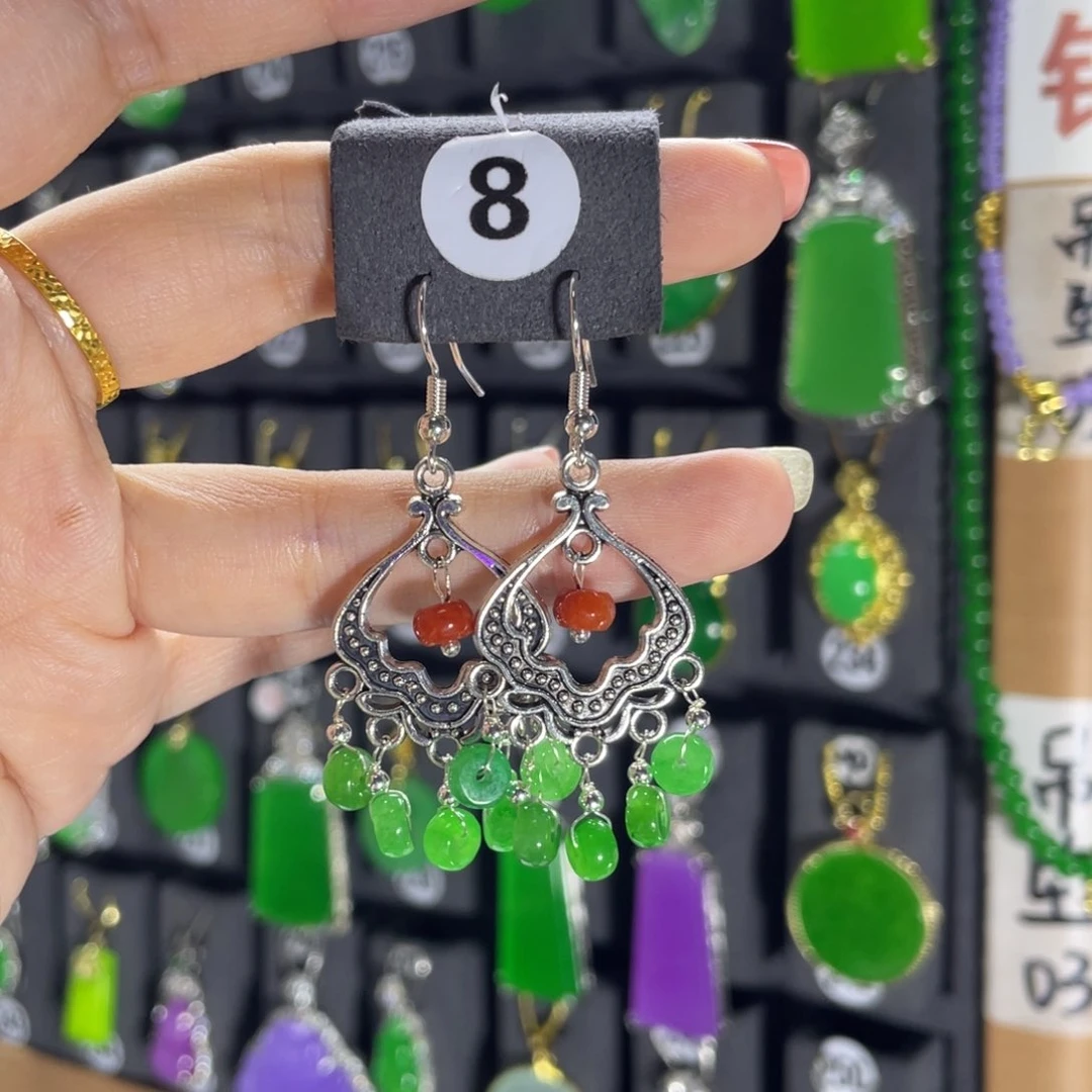银S925镶嵌翡翠耳饰8