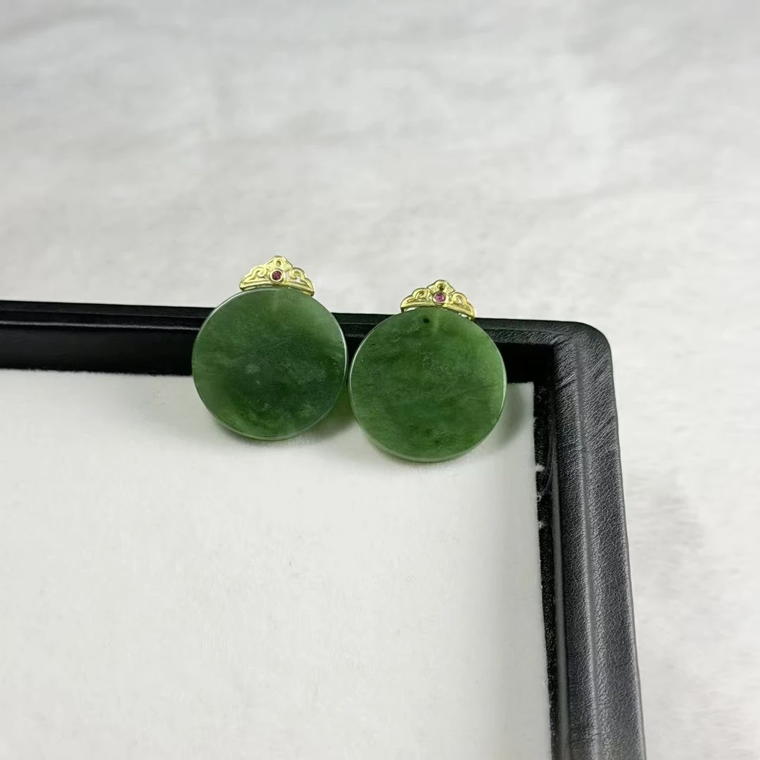 【睿泽赏宝】S925和田玉碧玉圆牌吊坠多样性发一有瑕25*3 KL0110082