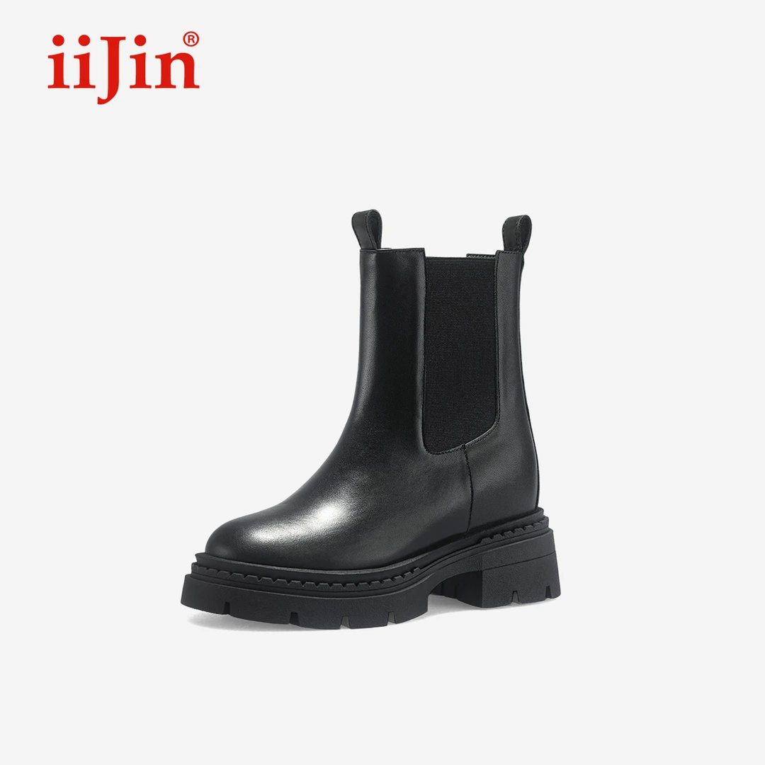 【明星同款】iiJin艾今9.5cm厚底内增高英伦切尔西短靴子女774VNA