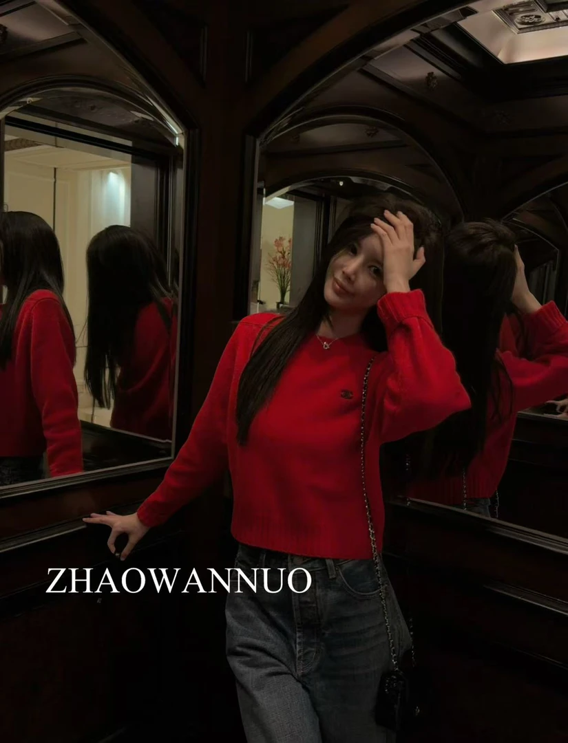 ZHAO WANNUO 丨【100羊毛】Ce手工刺绣圆领罗纹毛衣WN0152