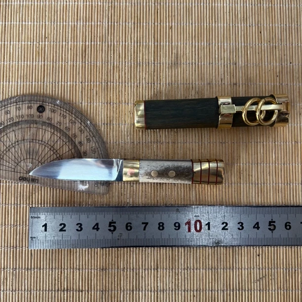 蒙艺精品纯手工制作锻打巴尔虎风格手把肉小刀猛犸骨柄