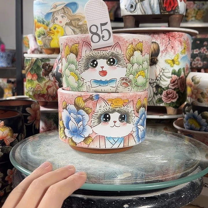 景德镇手绘花盆满38包邮