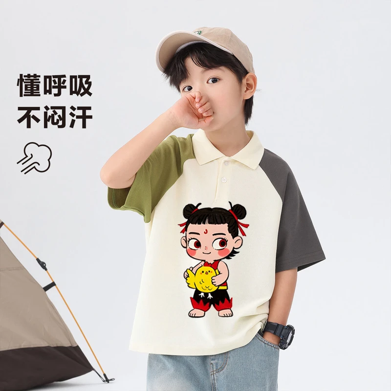 哪吒降世新款男童儿童短袖衣服纯棉POLO领童装夏装上衣中大童新品