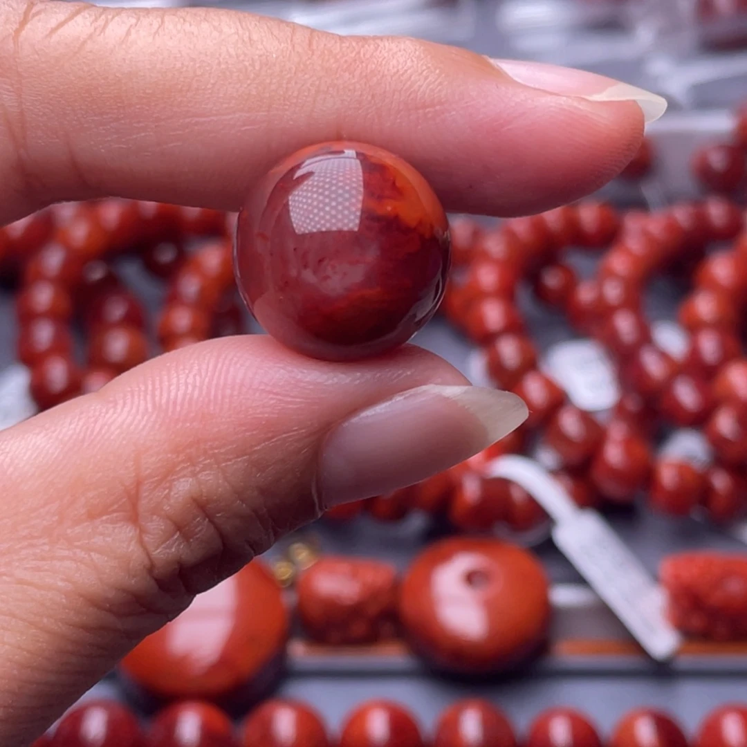 未镶嵌配珠南红玛瑙16.8mm瓦西柿子玫红妖火焰冰飘单珠