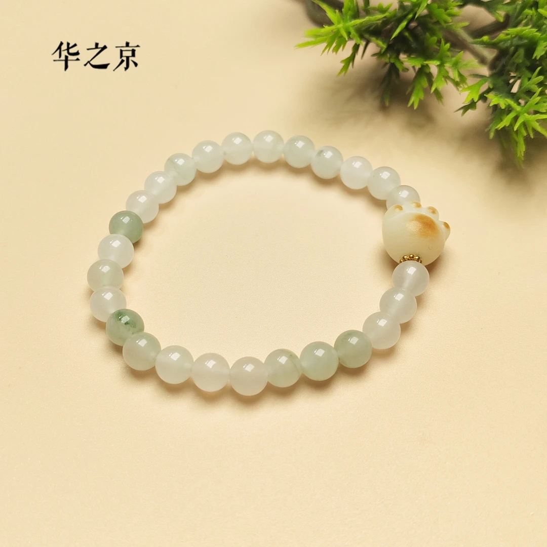 【华之京】金丝玉天山翠猫爪手串 单圈国风6mm圆珠手链 H3198