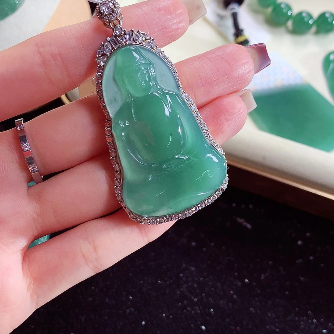 翡翠颈饰银S925镶嵌天然