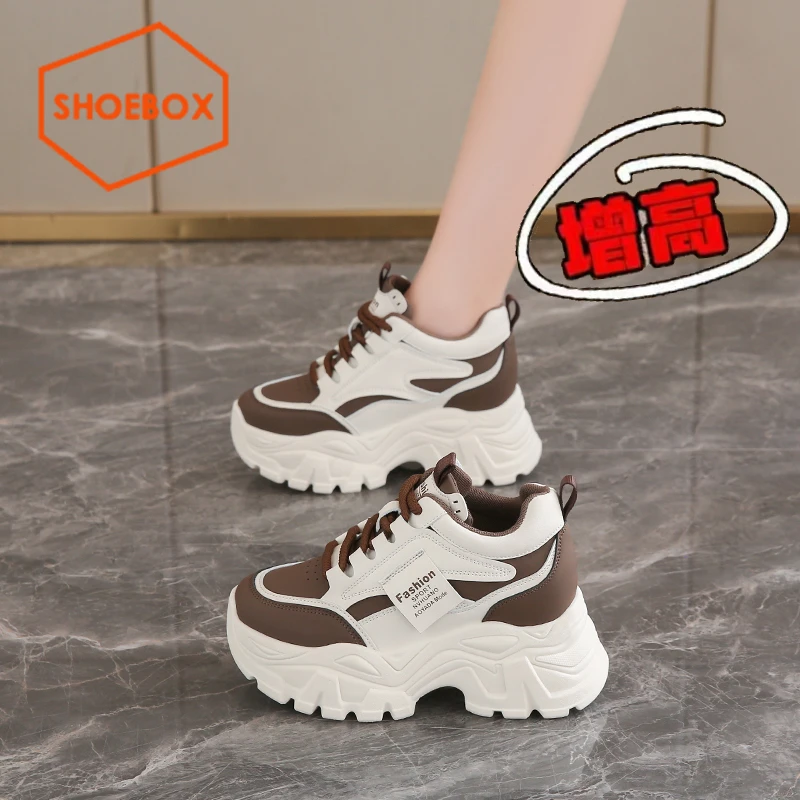 SHOEBOX/鞋柜爆款厚底增高显瘦老爹鞋女2025春秋新款百搭休闲鞋