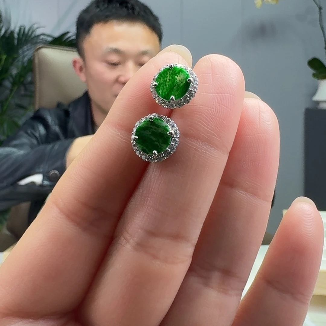 翡翠耳饰银S925镶嵌天然